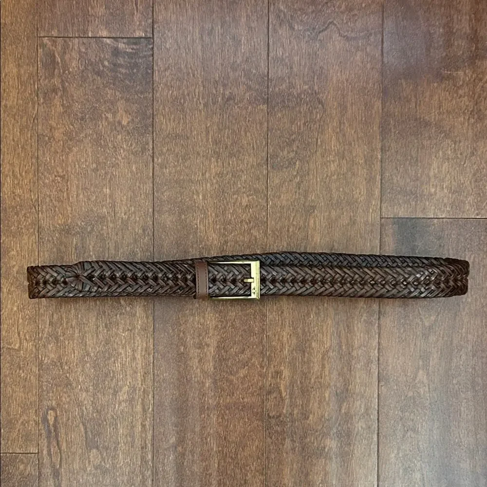 Dockers Braided Brown Belt with Brass Buckle, Adjustable Size L/XL